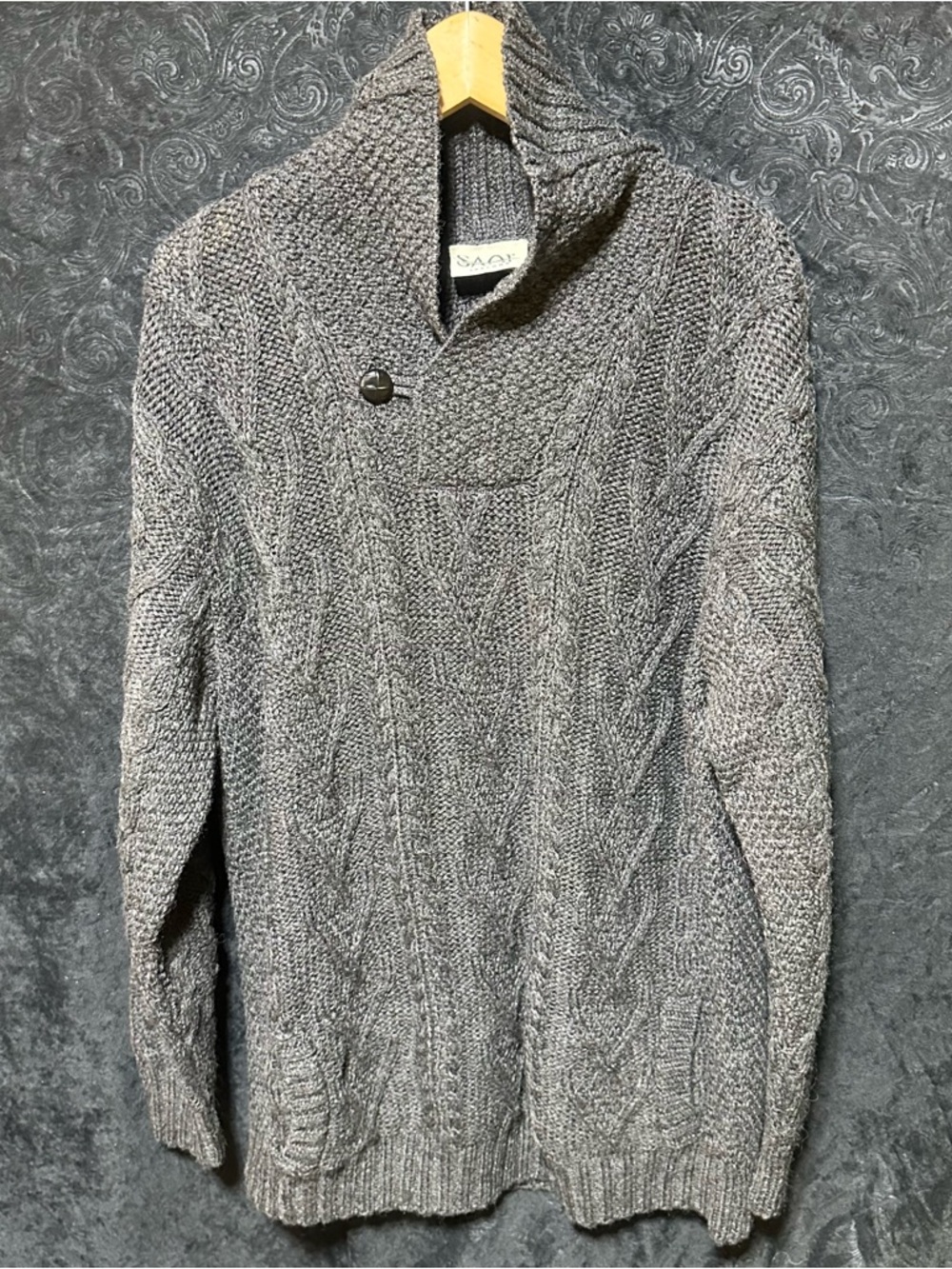 NWOT Charcoal Shawl-Collar Cable Knit Men's Irish Fisherman's Aran XL Sweater